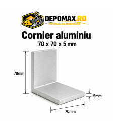 Cornier aluminiu 70 x 70 x 5 mm, 6 metri (EN AW-6060)